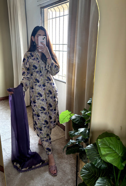 3 Piece - Lawn Printed Stitched Dress - 078