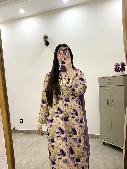 3 Piece -Lawn Printed Stitched Dress -510