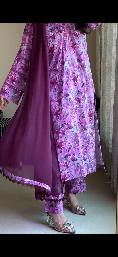 3 Piece - Lawn Bana Dora Stitched Dress-126