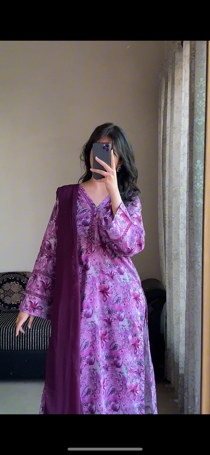 3 Piece - Lawn Bana Dora Stitched Dress-126