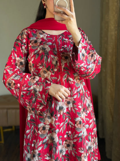 3-Piece Dobby Lawn Stitched Dress - 250