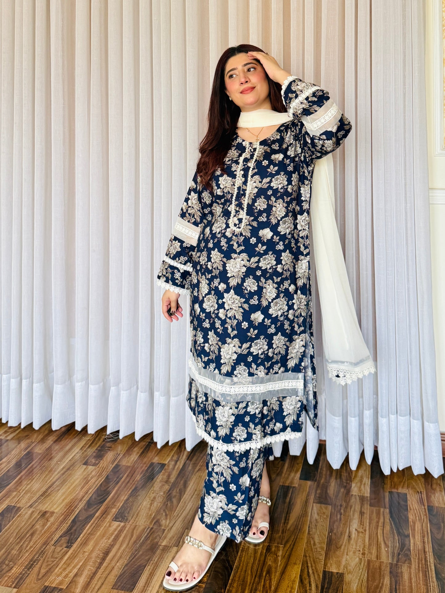 3-Piece- Winter Slub Lenan Stitched Dress - 059