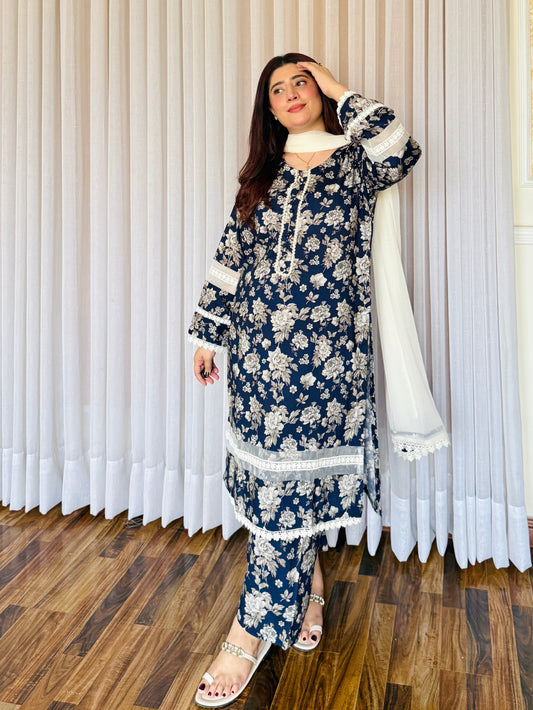 3-Piece- Winter Slub Lenan Stitched Dress - 059