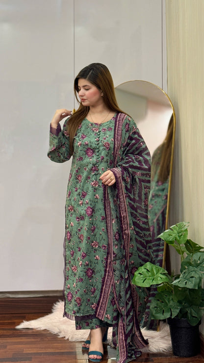 3 Piece - Printed Lawn Stitched Suit-299