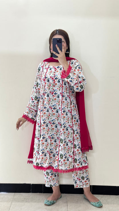 3 Piece - Lawn Printed Stitched Dress - 089