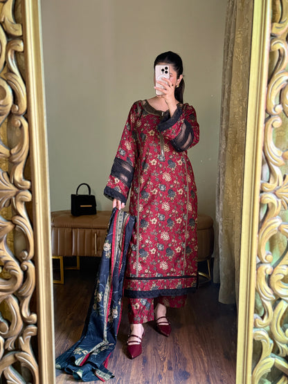 3-Piece Premium Lawn Stitched Dress -255