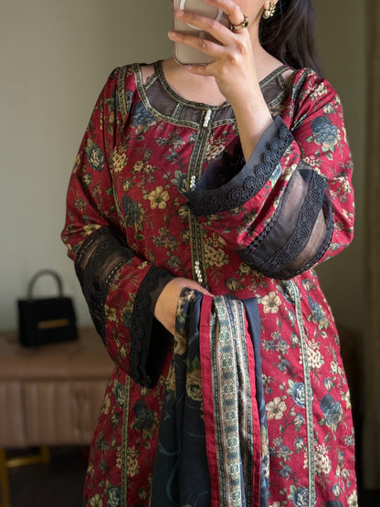 3-Piece Premium Lawn Stitched Dress -255