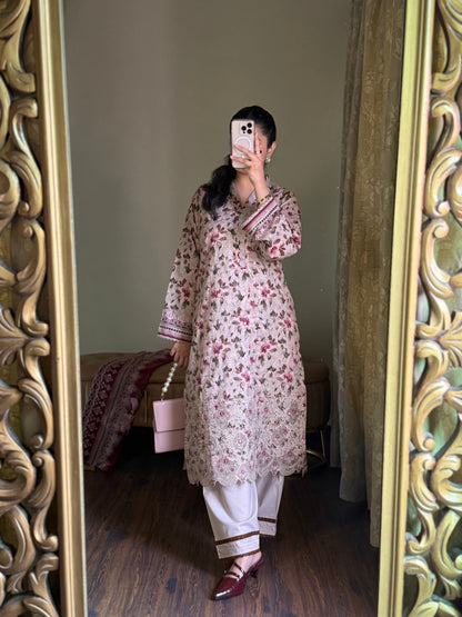 3 Piece-Embroided Lawn Stitched Dress -258