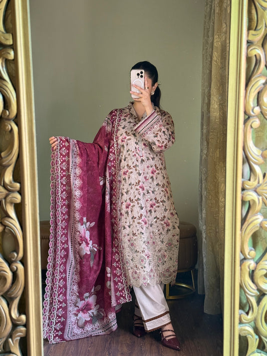 3 Piece-Embroided Lawn Stitched Dress -258