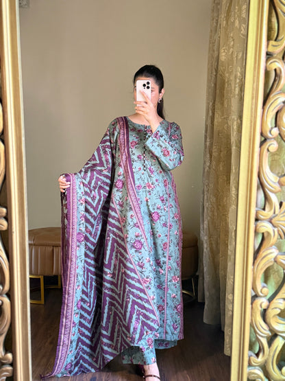 3-Piece Premium Lawn Stitched Dress -254