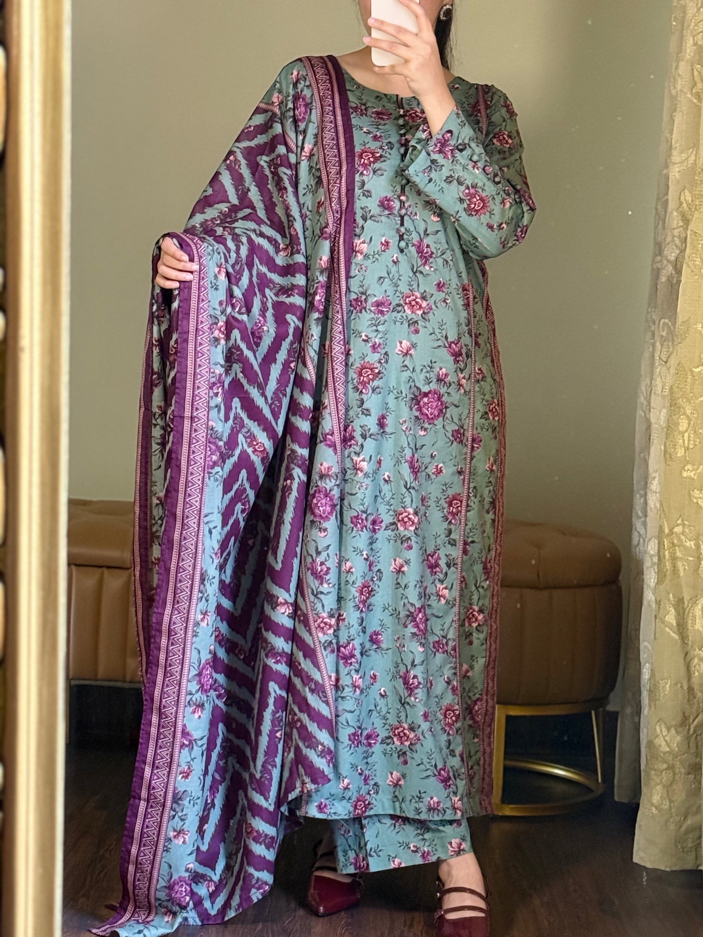 3-Piece Premium Lawn Stitched Dress -254