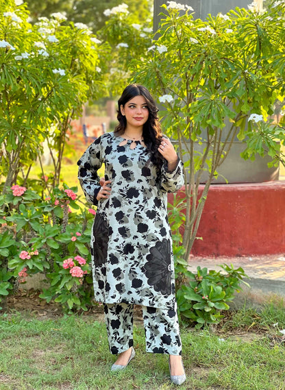 2PC Slub Khaddar Black-Stitched