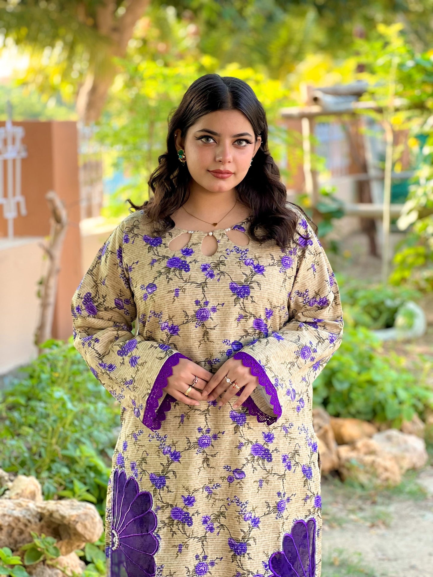 2PC Slub Khaddar beige-Stitched