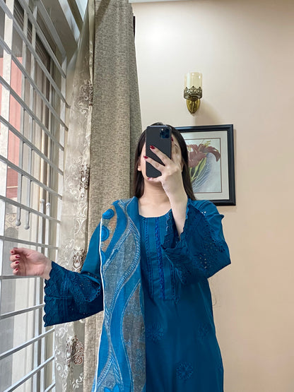 3Pc Luxury Embroidered Lawn Stitched Dress - Fancy 113