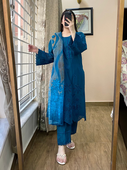 3Pc Luxury Embroidered Lawn Stitched Dress - Fancy 113