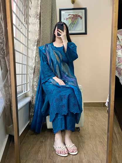 3Pc Luxury Embroidered Lawn Stitched Dress - Fancy 113