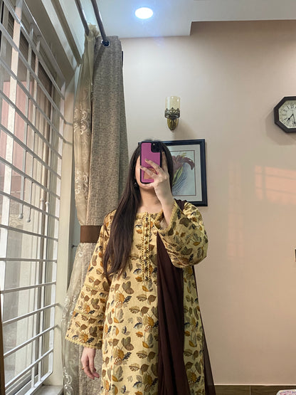 3 Piece - Plain Khaddar Stitched Dress - 052