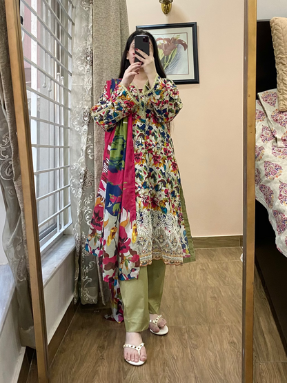 3 Piece-Embroidered Lawn Stitched Dress -127