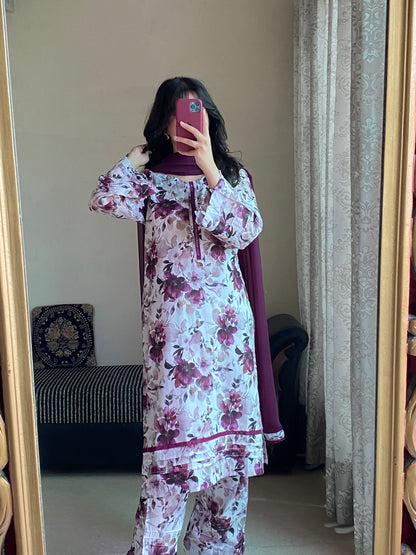 3 Piece - Lawn Printed Stitched Dress - 1002