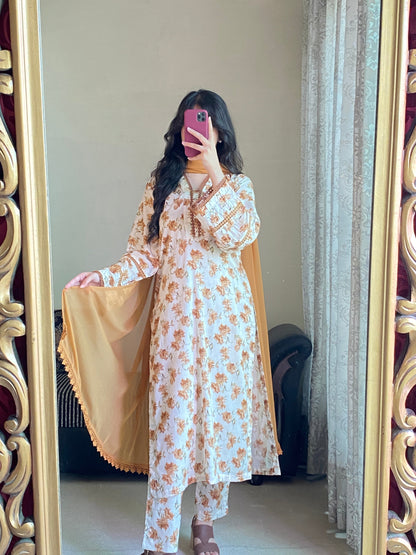 3 Piece - Lawn Printed Stitched Dress - 1005