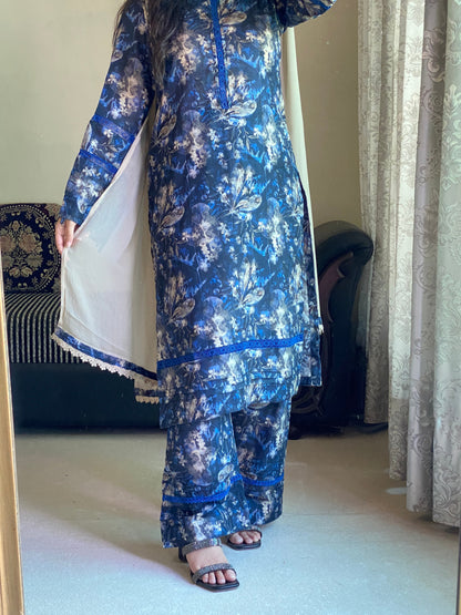 3 Piece - Lawn Printed Stitched Dress - 1004