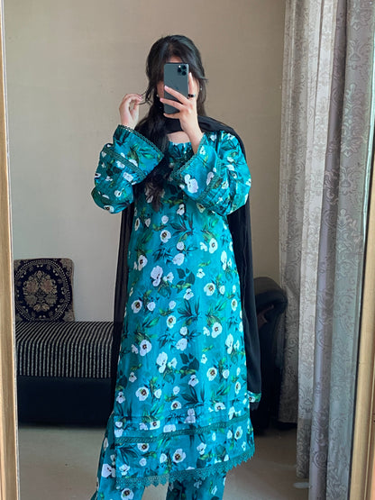 3 Piece - Lawn Printed Stitched Dress - 1003