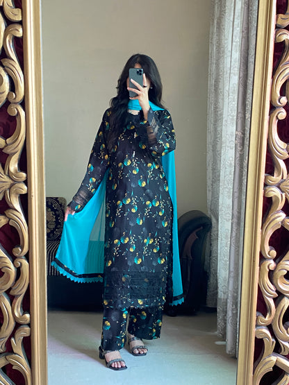 3 Piece - Lawn Printed Stitched Dress - 1001