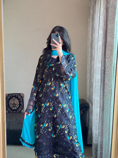 3 Piece - Lawn Printed Stitched Dress - 1001