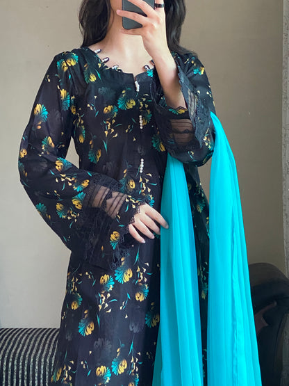 3 Piece - Lawn Printed Stitched Dress - 1001