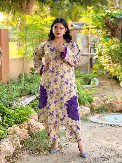 2 PC Khaddar Stitched Suit - 041 Beige color