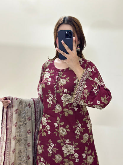 3 Piece Lawn Printed Stitched Dress - 024