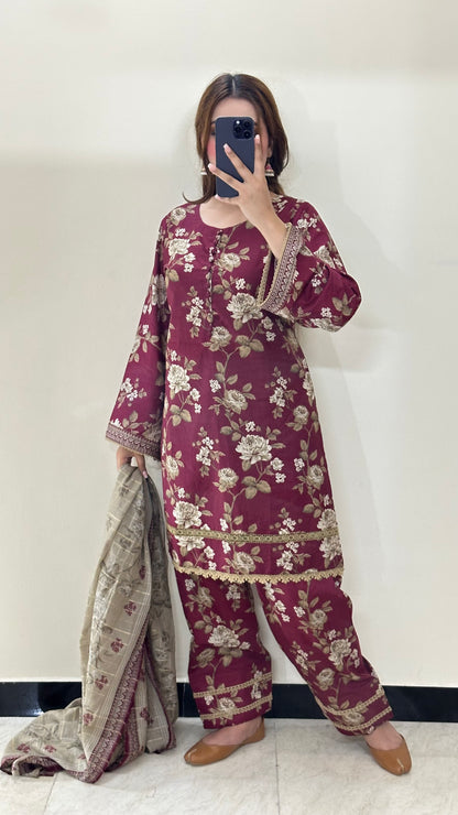 3 Piece Lawn Printed Stitched Dress - 024