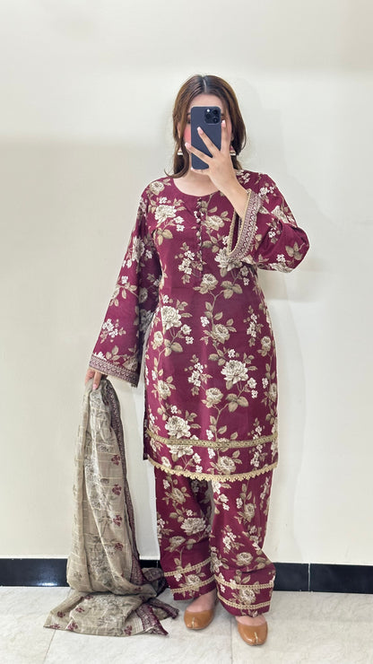 3 Piece Lawn Printed Stitched Dress - 024