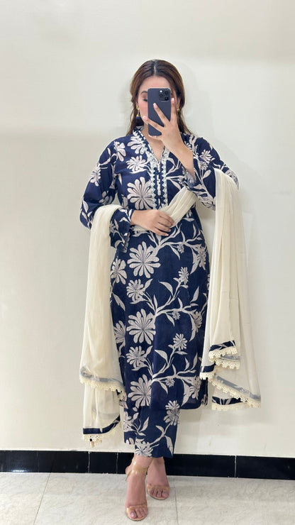 3 Piece -Pure Lawn Stitched Dress - 506