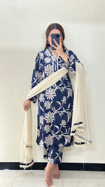 3 Piece -Pure Lawn Stitched Dress - 506