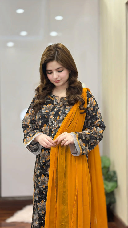 3-Piece Dobby Lawn Stitched Dress - 253