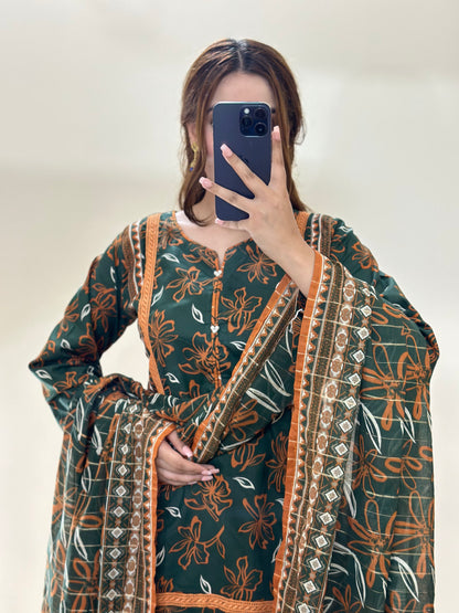 3 Piece Lawn Printed Stitched Dress - 023