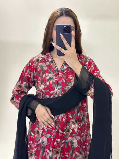 3 Piece -Pure Lawn Bana Dora With Farshi Shalwar