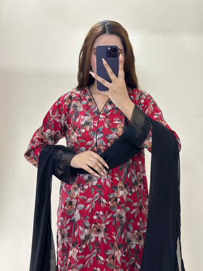 3 Piece -Pure Lawn Bana Dora With Farshi Shalwar