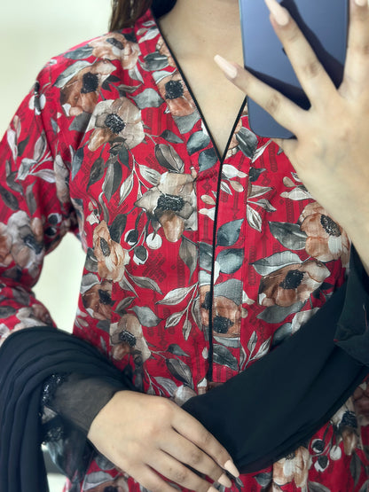 3 Piece -Pure Lawn Bana Dora With Farshi Shalwar