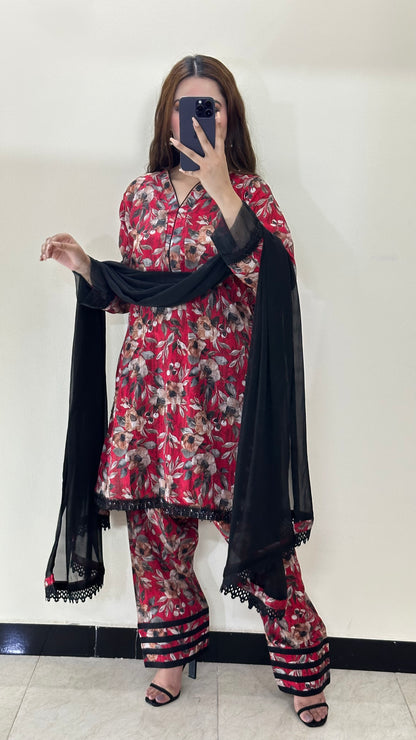 3 Piece -Pure Lawn Bana Dora With Farshi Shalwar