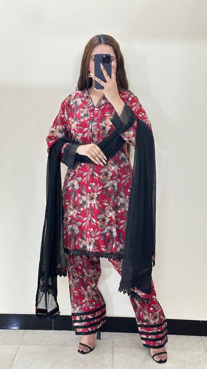 3 Piece -Pure Lawn Bana Dora With Farshi Shalwar