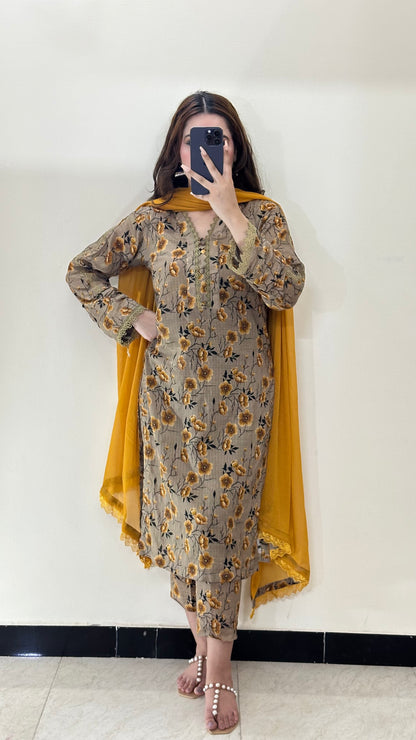 3 Piece -Pure Lawn Stitched Dress - 500
