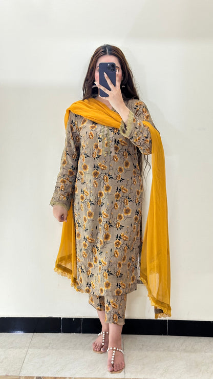 3 Piece -Pure Lawn Stitched Dress - 500