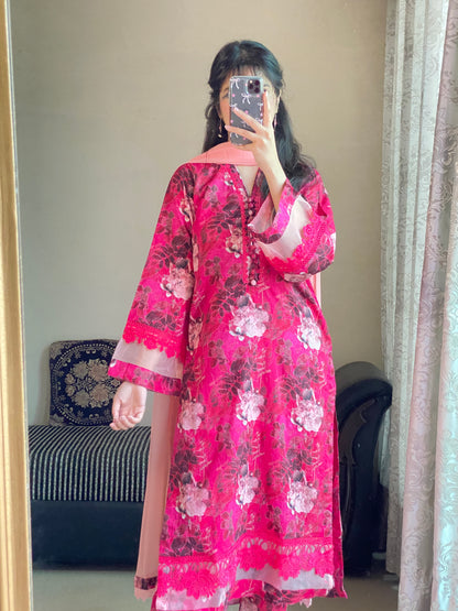 3 Piece- Lawn Printed Dress Stitched-092