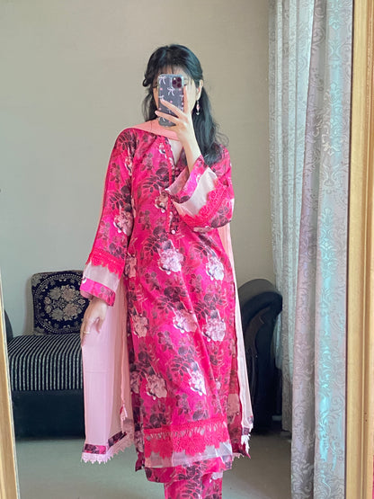 3 Piece- Lawn Printed Dress Stitched-092