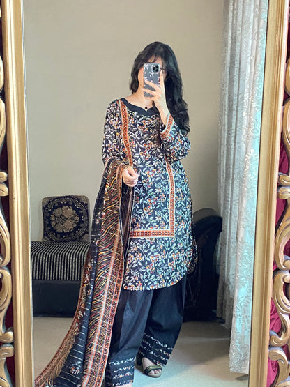 3 Piece-Pure Lawn Printed Stitched Dress - 093