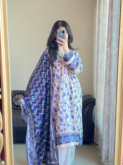 3 Piece -Bin Saeed Lawn Printed Dress