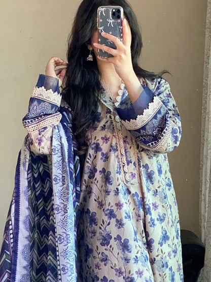 3 Piece -Bin Saeed Lawn Printed Dress