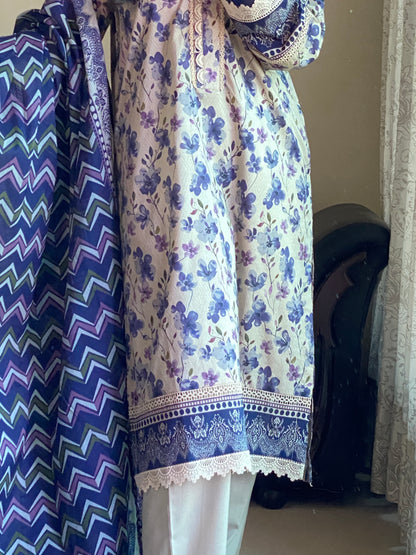 3 Piece -Bin Saeed Lawn Printed Dress